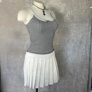 Black‎ and white gingham tank top with lace trim cottagecore fairygrunge grunge